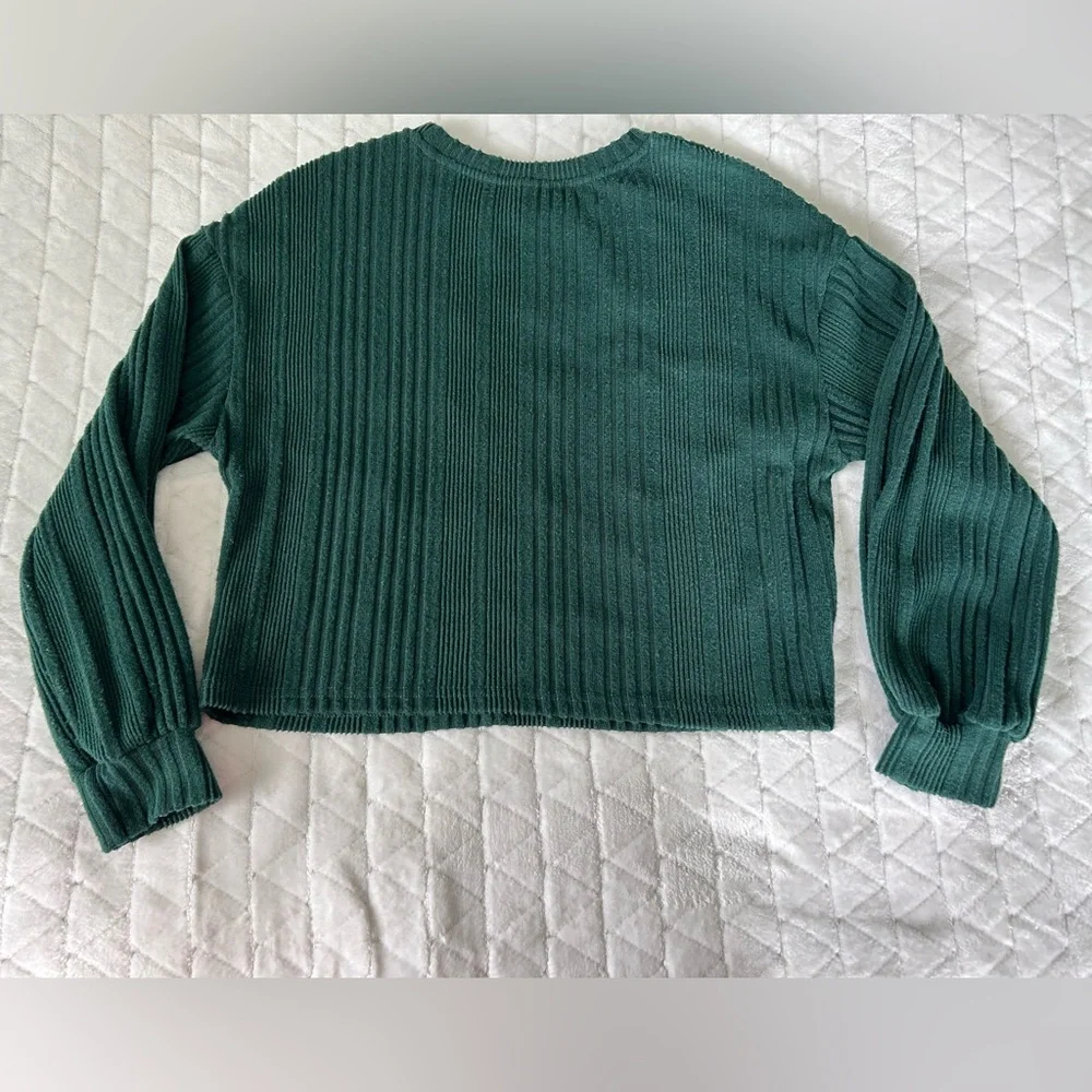 SHEIN | Dark Green Rib Knit Lightweight Sweater with Pearl Detail | Size Small - Picture 9 of 10